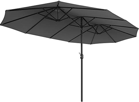 SONGMICS Parasol double face 460 x 270 cm - Extra large - Parasol de jardin - Double pare-soleil - Protection UPF 50+ - Manivelle - Pour marché extérieur, jardin, terrasse - Sans base - Gris -