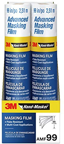 3M Hand-Masker Advanced AMF99-8C Abdeckfolie, 8 Rollen, 251,5 cm x 27,4 m, statische Haftung hält die Folie an Ort und Stelle, verhindert das Durchlaufen von Flüssigkeiten, abblätterfest, für den