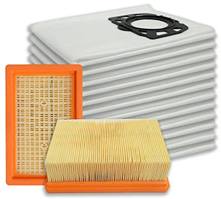 PUREBURG 2 Filtri Piatti con 12 Sacchetti per Aspirapolvere Set di Filtri Compatibile con Kärcher WD4 WD5 WD6 WD5P WD6P Premium MV4 MV5 MV6 Aspirapolvere Codice 2.863-005.0 2.863-006.0