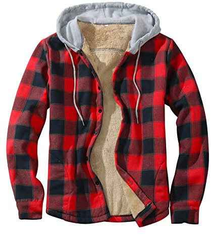 Kobilee Camicia Hooded da Uomo da Boscaiolo Plaid Flanella A Quadri Checked Camicia Imbottita da Lavoro di Cotone Cappotto Giacca a Quadri Invernale