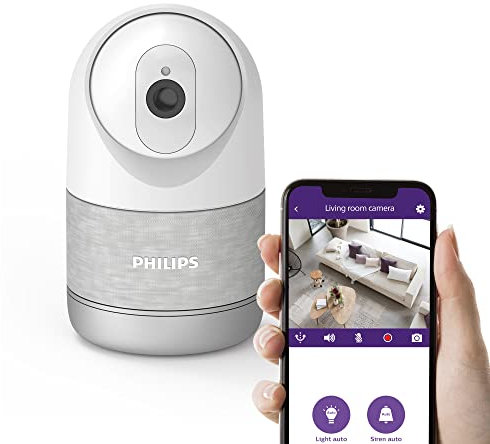 Caméra intérieure motorisée connectée résolution 2k Mode privé renforcé détection Humaine Fine - sirène intégrée - Carte SD 8G Incluse- WelcomeEye Look - Philips