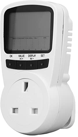 Electricity Usage Monitor Plug in Power Meter UK Plug Electrical Power Consumption Watt Voltage Amps Meter 220‑250V