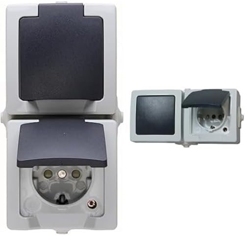 Kopp Nautic 2-Fach Schutzkontakt-Steckdose mit Klappdeckel und erhöhtem Berührungsschutz, Aufputz-Feuchtraum, senkrecht, 16A, 250V/AC, IP44, grau, 136956008