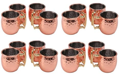 Oladfiop Mini 2 oz Stainless Steel Mugs Espresso Mini Cups Copper Gold-Plated Cups Set of 16