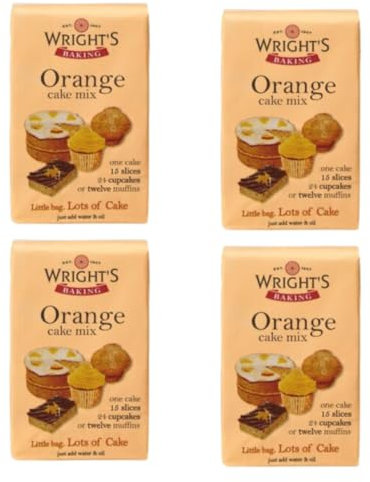 Wright's Baking Orange Cake Mix 4x500g (4 Pack) - Create Light & Moist Cakes, Slices, Muffins, Cupcakes with Distinctive Citrus Flavour - Includes Orange Fruit Pieces - Just Add Water & Oil