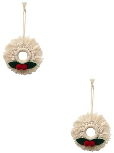 TOPBATHY 2st Geflochtener Weihnachtskranz Weihnachtsschmuck Ornamente Weihnachtliche Wanddekoration Böhmische Weihnachtsdekoration Quasten-wandornamente Boho-Dekorationen Baumwolle
