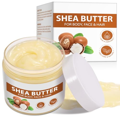 Btefls Pure Organic Shea Butter Raw, Unrefined Body & Face Butter - 100% Natural Vitamin A, E & F - Long-Lasting Hydration for Dry Skin, Hair Care, 7.8 oz