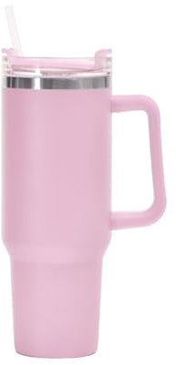 hssopa Tumbler con maniglia, tazza termica con cannuccia e manico, in acciaio inox a doppia parete, per bevande calde e fredde, con cannuccia (rosa chiaro, tazza da 40 oz)