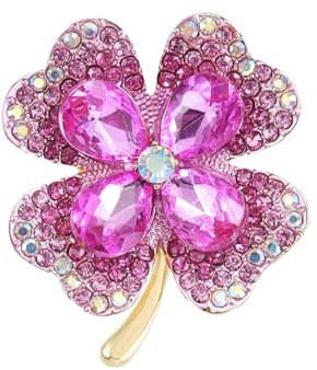 Fonyiunce Brosche, Vierblättriges Kleeblatt Brosch, Damen Kristall Brosch, Strass Blumenstrauß Elegante Brosche, Strickjacke Elegant Metall für Frauen Hut Tasche Hochzeit (Rosa)