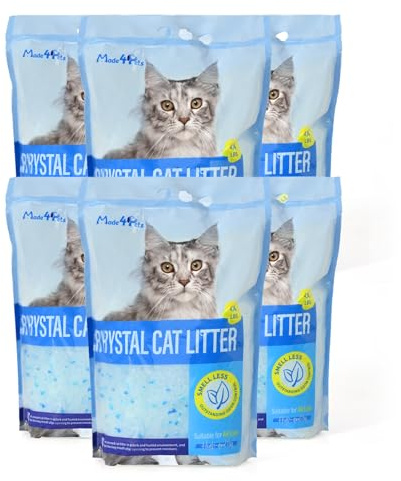 Made4Pets Cat Litter Crystals, Non Clumping Cat Litter Odor Control Kitty Litter Non Clumping No scooping Low Dust, Low Tracking, Lightweight, Dehydrates Waste,– 25.8 lbs (6 x 4.3 lb Packs)
