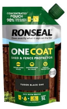 SAVING HUB - One Coat Shed & Fence Protector Refill Pouch 950ml - Outdoor Wood & Furniture Paint - for Rough Sawn & Smooth Planed Wood - Sheds & Fences Life Plus - Dry in 1 Hours (Tudor Black)