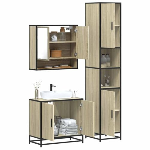 LLEZKBR Ensemble de meubles de salle de bain 3 pièces en chêne Sonoma d'ingénierie