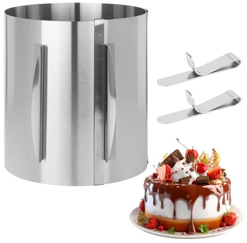 Tortenring Hoch 20 CM,Tortenring Verstellbar,Edelstahl Kuchenring Verstellbar Ø 16-30 cm,Mit Skala,mit 2 Befestigungsclips，Ultrahohe Kuchenformen für Schichtung und Dekoration