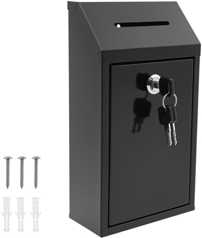 Metall Spendenbox Abschließbar, Geldkassette mit Schlüsselschloss(schwarz) | Robustem Metall, Sicheres Schlüsselschloss, Praktischer Einwurfschlitz, Einfache Wandmontage, für Zuhause, Büro, Außenbereich