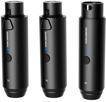 Soundcheks Wireless Microphone Transmitter Receiver, 2.4GHz XLR Wireless Microphone System with 24-bit 192kHz, High-Resolution for Dynamic Microphones, Audio Mixer, PA System, Camera （2 TX 1 RX