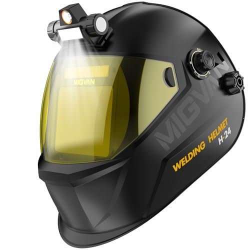 MIGVAN Welding Mask with Light, True Color Auto Darkening Welding Helmet Large View, Solar Powered Welding Hood, 4 Arc Sensor Wide Shade 4/5-9/9-13 for Stick MIG TIG Cut