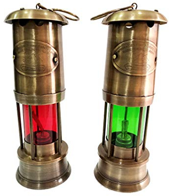 Lámpara de Minero de Latón Antiguo Náutico Marítimo Barco Decoración Minero Rojo/Verde Lámpara de Aceite