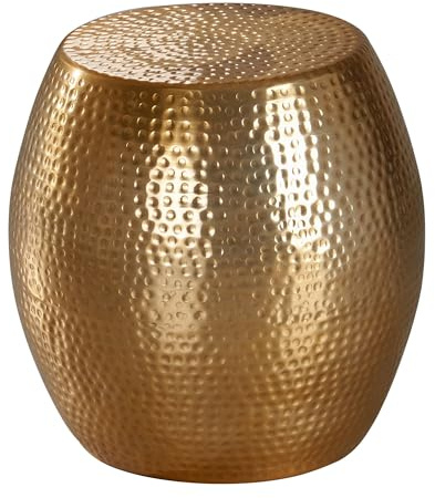 FineBuy Beistelltisch rund 42 cm Gold Metall - Orientalischer Design Wohnzimmertisch Aluminium - Hammerschlag Alu Kleiner Couchtisch - Dekotisch