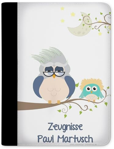 CreaDesign Customize A4 Zeugnismappe für Kinder - 26.7 x 32.7 x 1 cm, erweiterbar auf bis zu 20 Fächer, Sichtbuch ohne Klarsichthüllen, Eule Opa Design, Dokumentenmappe für Schüler