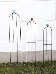 Zen Man trädgård edelrost rankgaller metall rost rankhjälp rosbåge med glaskula trädgård klättringshjälp av metall rankkolumn huvudåldersmaterial: 10 mm B30*160cm ,B25*140cm ,B22*120cm 032033DB