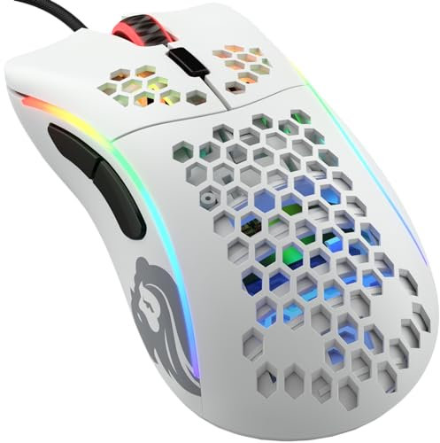 Glorious Gaming Model D- (Small) Wired Gaming Mouse - 61g Superlight Honeycomb Design, RGB, Ergonomic, Pixart 3360 Sensor, Omron Switches, PTFE Feet, 6 Buttons - Matte White