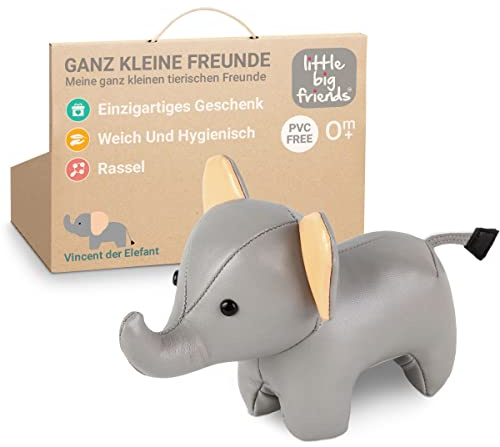 Little Big Friends Tiny Friends – Weiches Baby Greif- & Rasselspielzeug | Sensorik-Spielzeug ab 0 Monaten | Leicht & Waschbar | Für Kinderwagen, Autositz & Unterwegs | Vincent der Elefant