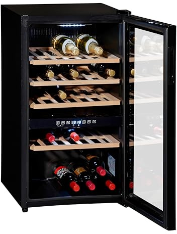 Wolkenstein WTS49DW | Stand Weinkühlschrank | Vinothek | 2 Temperaturzonen | Platz für 49 Flaschen | Touch Control Display | Schwarz | 86 x 48 cm