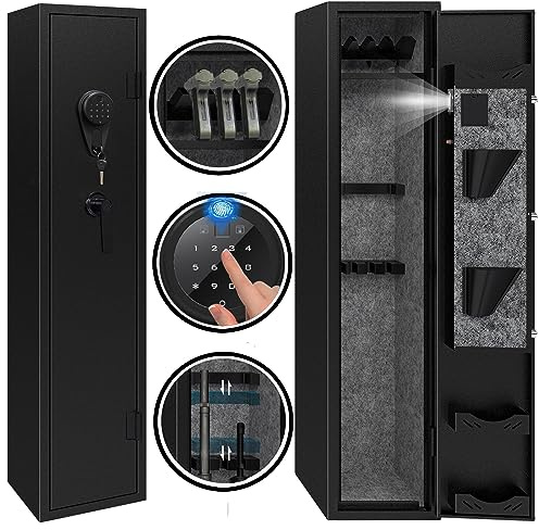 Kaer Gun Safe,Rifle Safe,4-5 Biometric Long Gun Safes for Rifles and Pistols,Gun Cabinet for Rifles and Shotguns with Fingerprint/Digital Keypad/Removable Shelf for Home,Garage,Office