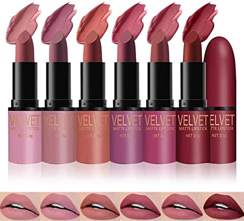 Juego de lápices labiales mate de 6 colores, kit de lápiz labial suave hidratante Velvet Nude, taza antiadherente que no se desvanece Juego de maquillaje de lápiz labial impermeable de larga duración