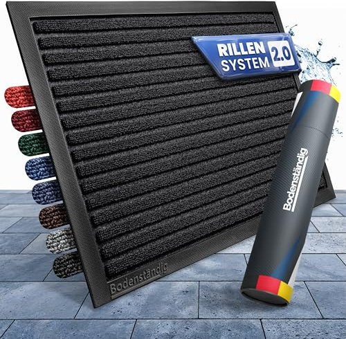 Bodenständig® Fußmatte außen - rutschfest & saugstark - Fußabtreter Schwarz | Rillensystem 2.0 - Fussmatte aussen 40x60cm - perfekte Größe für die Haustür - Ideal für innen und überdachte Außenbereiche