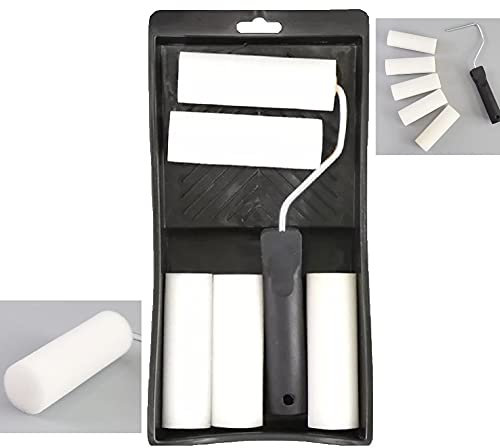 JGR SELECT Kit rulli pittura schiuma - Confezione completa di 5 ricambi e vassoio - per smaltare porte, superfici in legno o metallo