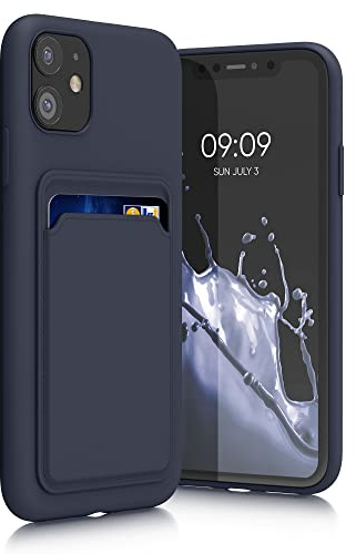 kwmobile fodral kompatibelt med Apple iPhone 11-fodral – TPU-telefonskydd med kreditkortshållare – mörkblå