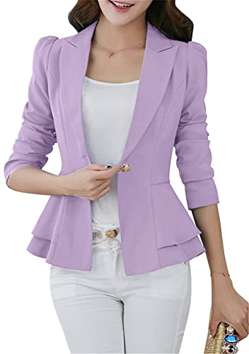 YMING Blazer De Mujer Traje De Ocio De Negocios Frente Abierto Color Sólido Primavera Blazer Morado Claro S