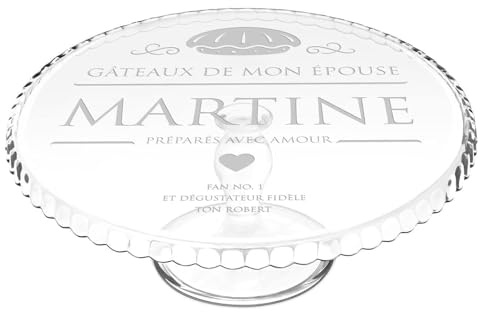 Maverton Plateau à gâteau Rond, Plat sur Pied avec Gravure pour Elle | Présentoir gâteau personnalisé, pour Femmes, Souvenir pour Anniversaire, Assiette décorative