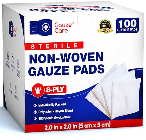 Non-Woven Sterile Gauze Pads 2x2 Pack of 100| 8 ply Gauze Sponges| Individually Packed 2x2 Gauze Pads sterile| Soft and lint-Free Medical Gauze Pads for Enhanced Absorption and First-Aid Wound Care