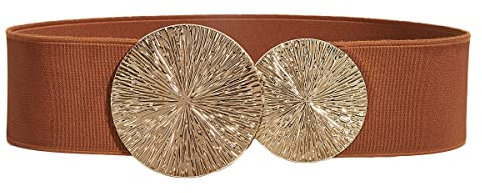 Weenkeey Damen Elastischer Taillengürtel Vintage Breiter Hüftgürtel Mode Cinch Gürtel mit Doppel Runde Schnalle für Kleid Hemden Mantel - Braun