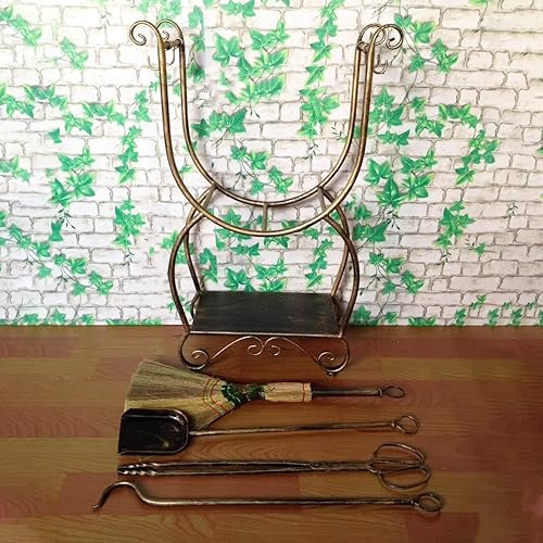 Kaminholzregal Metallbrennholzgestellsatz, Holzaufbewahrungs-Organizer für Den Innen- und Außenbereich mit 4 Kaminbestecken, Holzhalter aus Schwarzem Kupfer, Keine Installation Erforderlich ( Color :