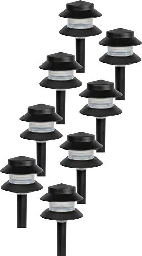 GreenLighting Paradise Low Voltage Landscape Pathway Lights - 2 Tier Outdoor Garden Lights - Easy, Simple Installation - Walkway, Lawn, Landscape Lighting (Black, 8 Pack)