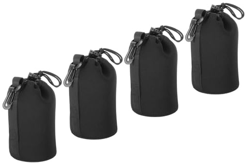PATIKIL 4 Pcs 3.7 ID x 7.1 H Neoprene Lens Pouch Bag for DSLR Camera Lens, Black