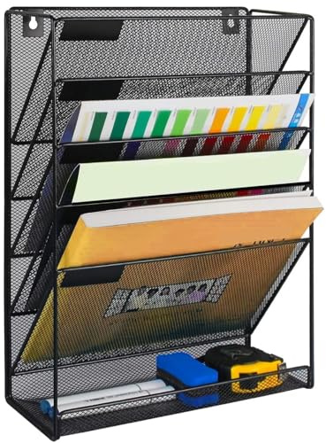 Kuntine.B 6-Tier Wall File Organizer Hanging File Organizer Cubicle Organizer Wall File Holder for Office Home, Black