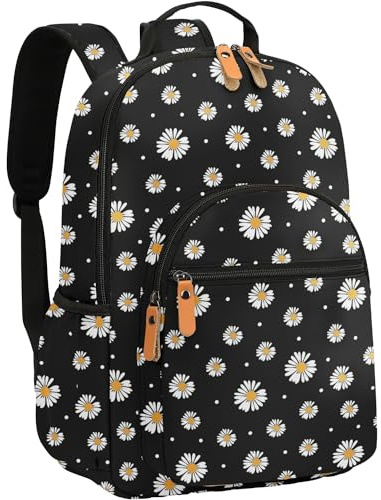 Leaper Daisy Printing School Backpack Water-resistant Kid's Backpack Bookbags Travel Bag Casual Bag Satchel Black