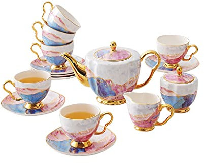 Set Tazze da caffè in Bone China, Set da tè pomeridiano, tazzine da caffè, Tazza con piattino, zuccheriera, lattiera