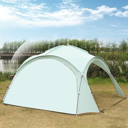 Wasserdichter Sonnenschutz mit Sturmtürvorhang, Familienüberdachung für Camping – Kuppelüberdachung mit Erdnägeln/winddichten Seilen/Aufbewahrungstasche, Schattenbereich 17,6 m²,Green