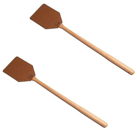 2 Tapettes à Mouches en Cuir PU, 19 Pouces Tapetteà Mouche avec Long Manche en Bois, Attrape-Mouche, Lutte Antiparasitaire Manuelle, Tapetteà Mouche Main pour Intérieur Extérieur Maison Cuisine