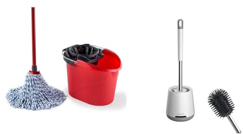 Vileda SuperMocio Microfibre and Cotton Mop and Bucket Set, Mop for Cleaning Floors & Ibergrif M34152 Silicone Toilet Brushes & Holders, Deep Cleaner