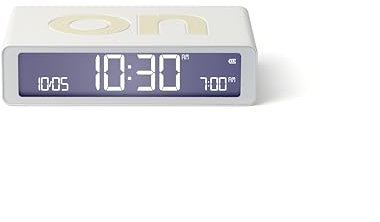 Lexon Flip Classic Digitaler Wecker mit umkehrbaren EIN/Aus-Seiten, wiederaufladbare Nachttischuhr mit LCD-Display, Berührungssensor für Schlummer- und Lichtfunktion – Weiß