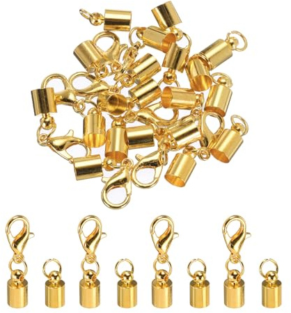 Sourcing Map 10Pcs Cord End Caps - 4.5mm Barrel Beads Kumihimo Iron Clamp Clasp for Leather Ribbon Jewelry Making Necklace DIY Craft (Pale Gold)