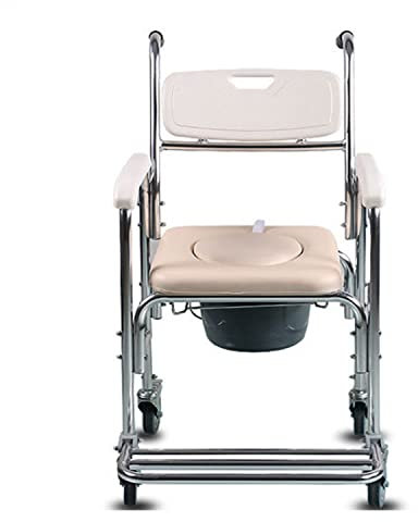 CCYENG Toilettenstuhl, tragbarer, mobiler Toilettenstuhl mit Fester Höhe und Toilettenstuhl, Duschstuhl mit Rädern und Bremsen, für Behinderte und Senioren