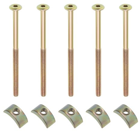 YINETTECH 16 Sets M6 Furniture Connecting Bolts Half Moon Threaded Washers for Bunk Bed Baby Bed Table Chair Board Connection 100mm