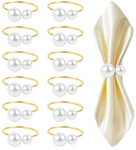 12 Serviettenringe Gold,Serviettenschnalle mit Perlen Serviettenhalter Vintage Tischdeko,Servietten Ringe für Hochzeitsfeier Abendessen Festival Hotel Abendessen Esstisch Tischaccessoires
